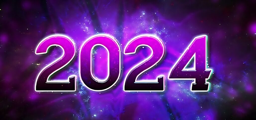 2024 Purple Text Effect Happy New Year Three Dimensional Numbers