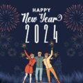 Black and White Illustrative Happy New Year 2024 Facebook Post Black And White Illustrative Happy New Year 2024 Facebook Post