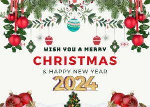 Green And Red Merry Christmas Greeting Card For New Year 2024