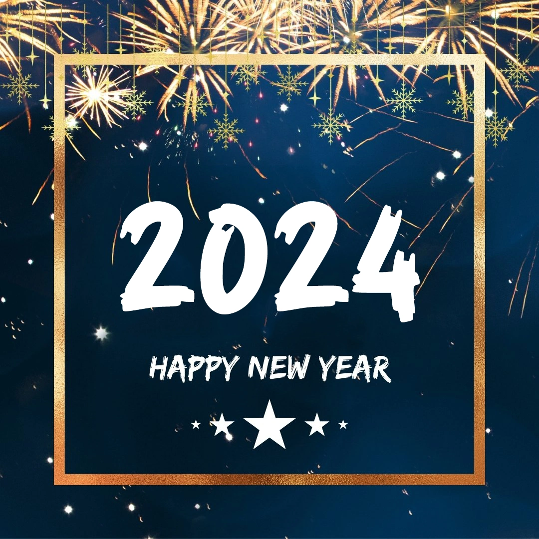Happy New Year 2024 With Blue Background And Firework