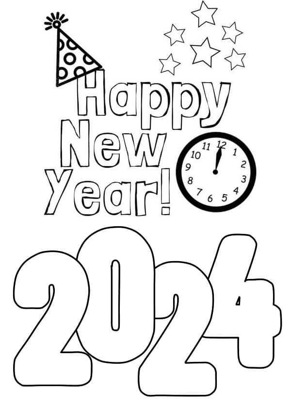 Print Happy New Year 2024 Coloring