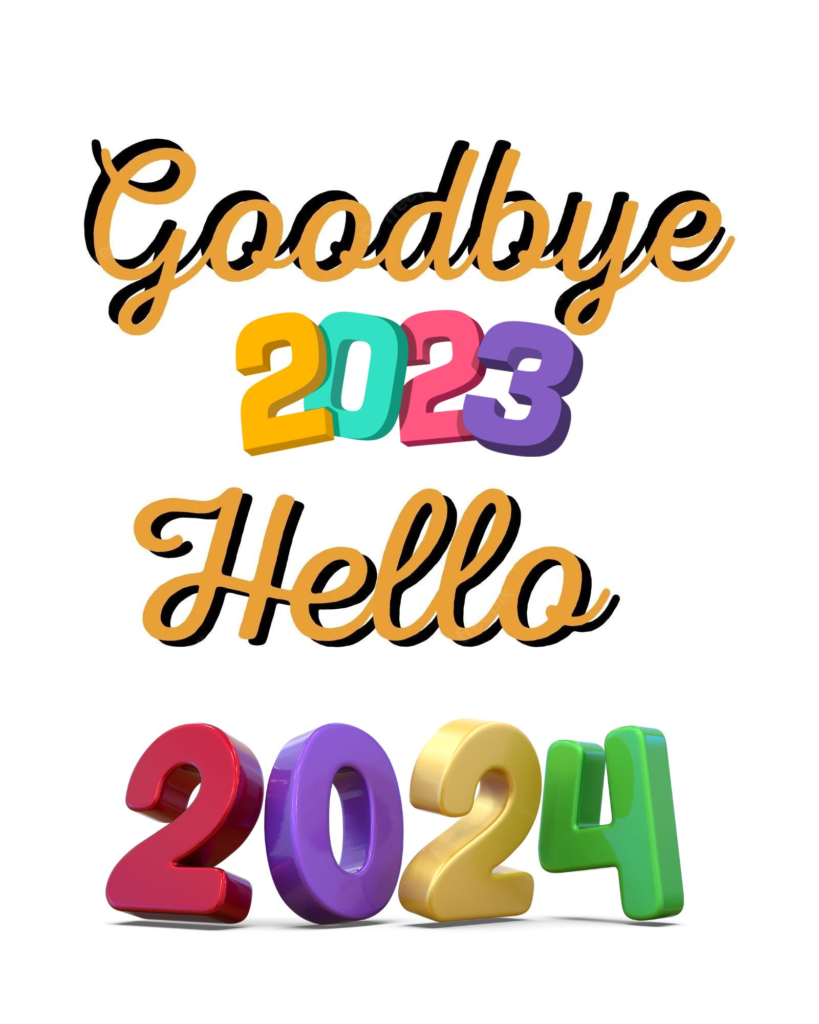 Goodbye 2023 Hello 2024 Funny New Year Quote Retro Typography White Background 