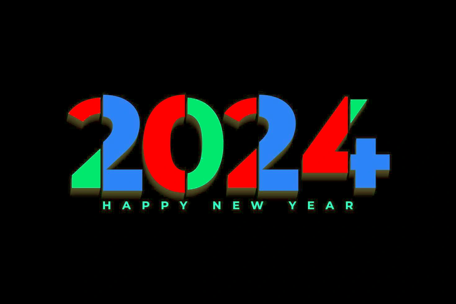 Happy New Year 2024 Four Color Typography Text Logo Design Vector