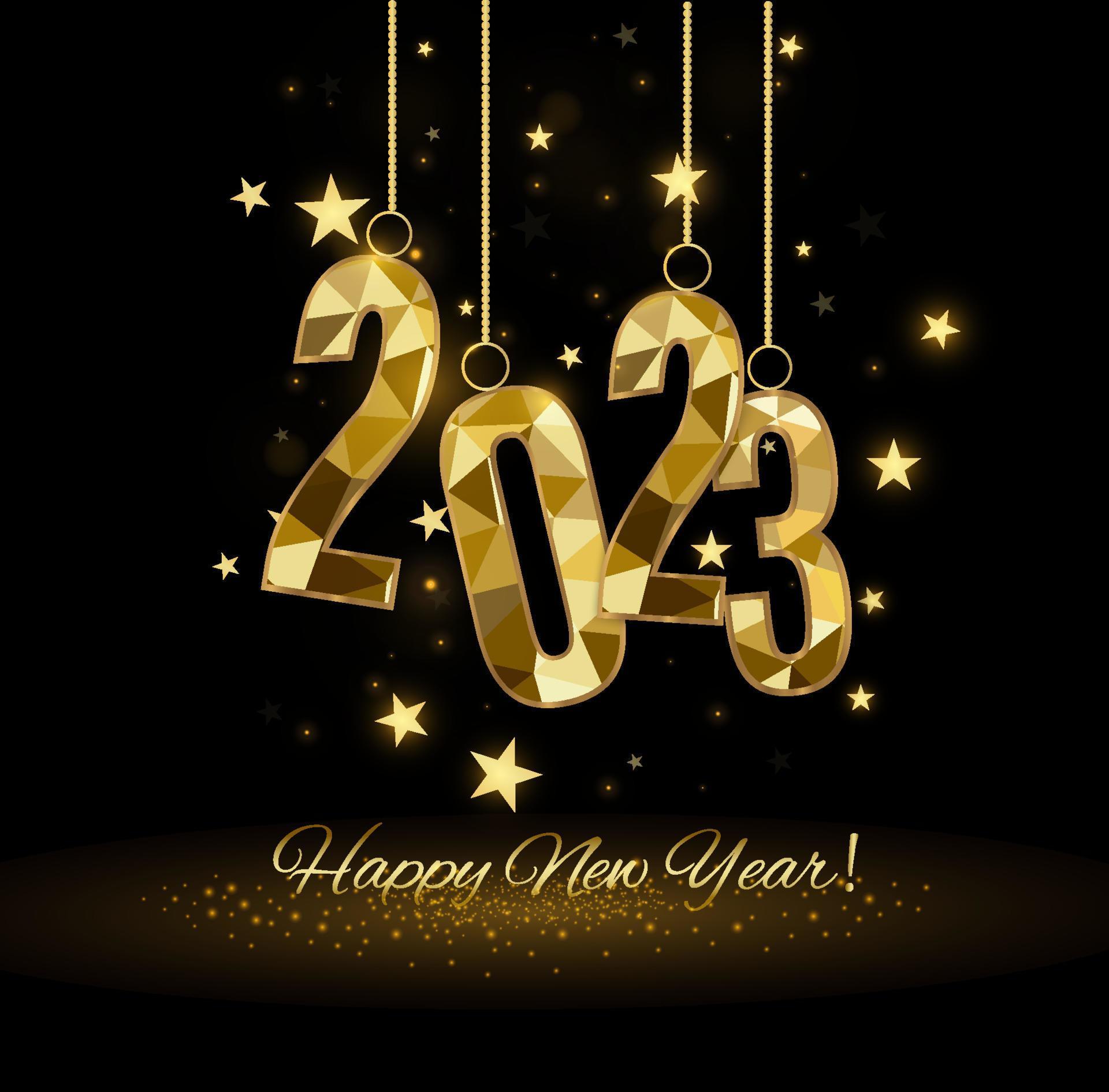 2023 Happy New Year Background Design Postcard Banner Poster Illustration Wishing You Happy New Year 2021 Lines Handwritten Lettering Typography Design Sparkling Gold Star Free Vector 1