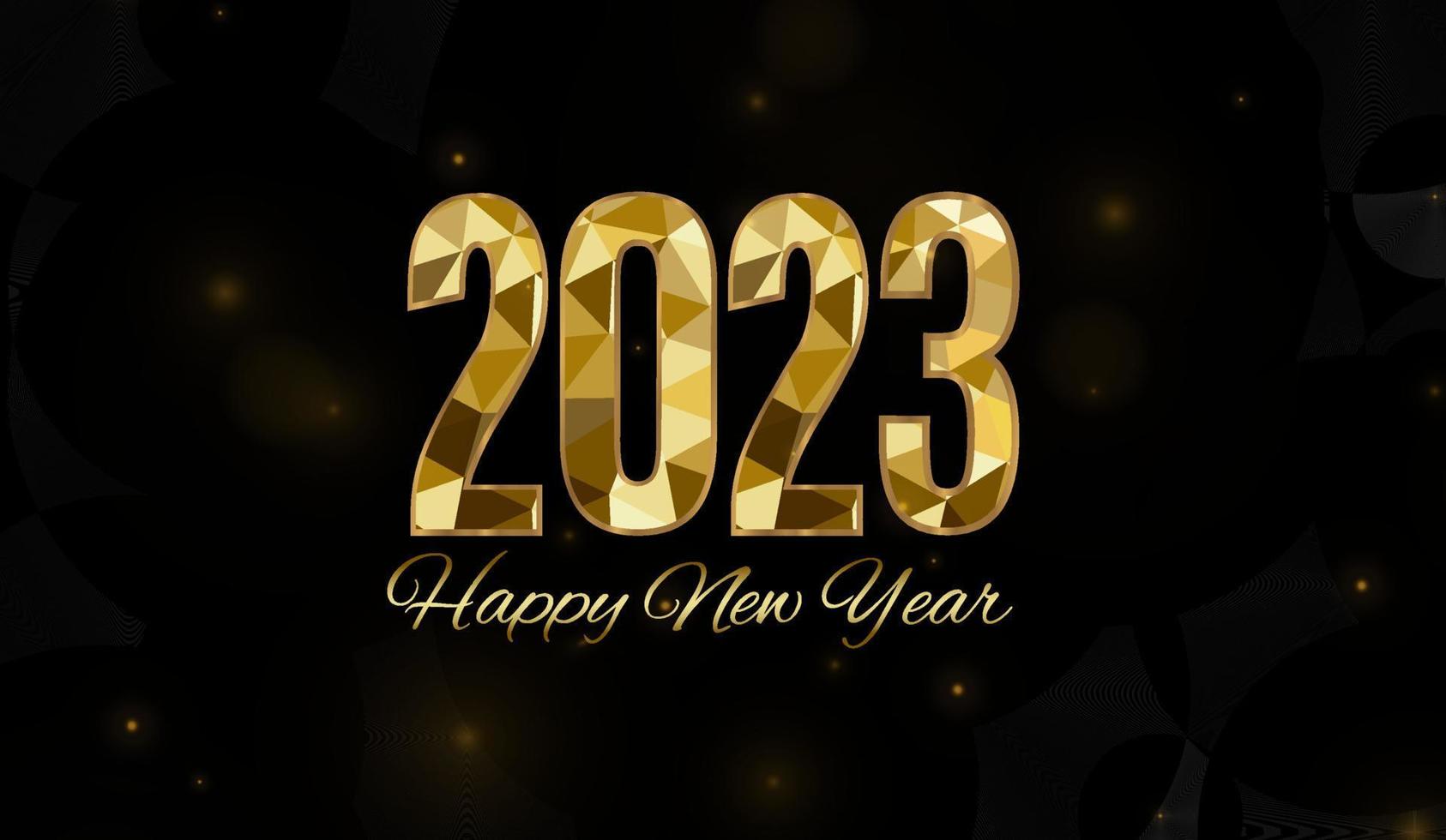 2023 Happy New Year Background Design Postcard Banner Poster Illustration Wishing You Happy New Year 2021 Lines Handwritten Lettering Typography Design Sparkling Gold Star Free Vector