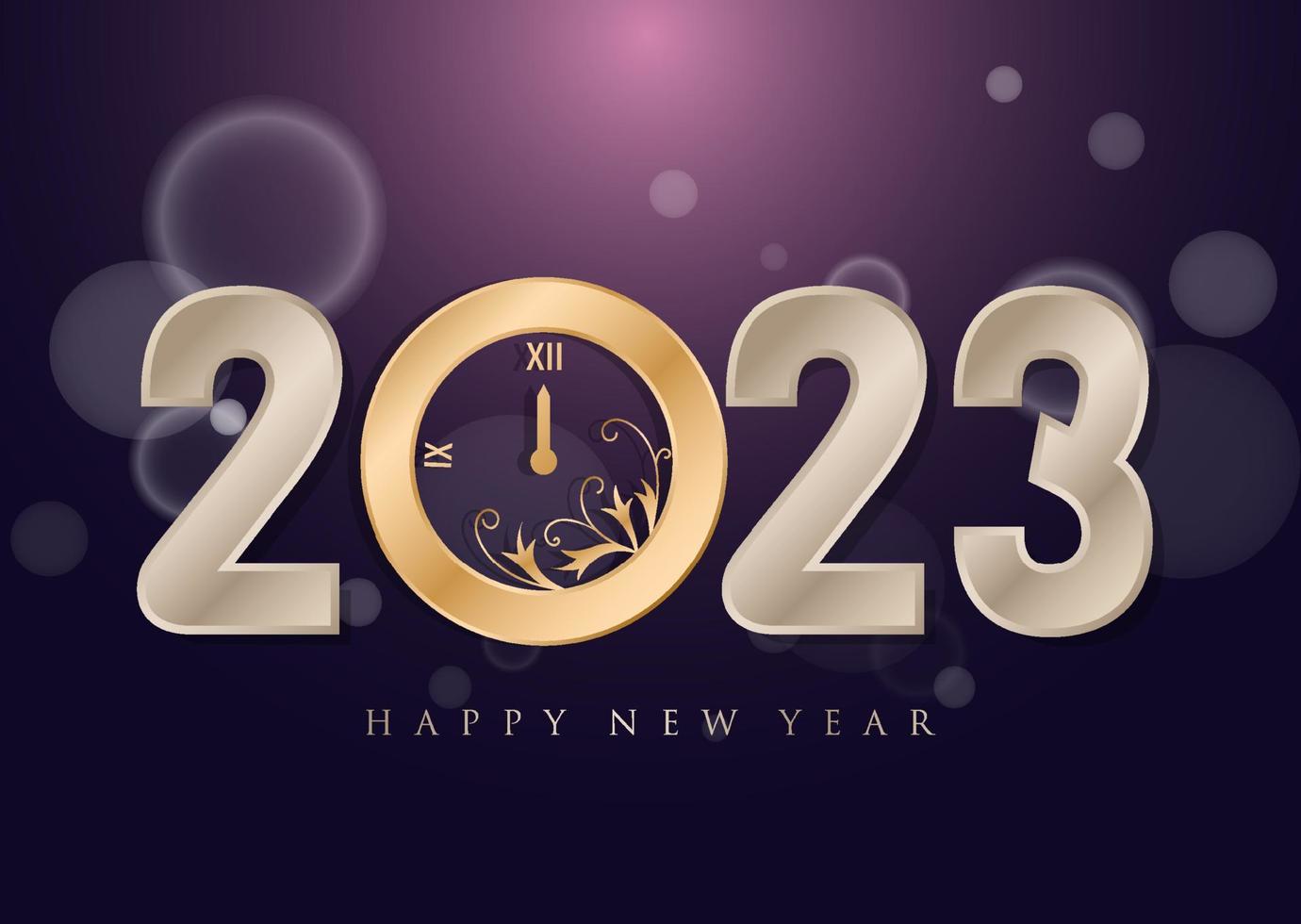 2023 Happy New Year Background Vintage Bokeh Lights Shining Clock Midnight Realistic Sparkling Burning Sparkler Golden Clock In Bokeh Lights Holiday Illustration Free Vector