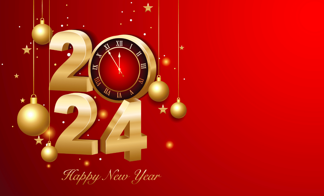Happy New Year 2024 With 3d Numbers And Red Background Free Vector