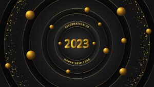 Celebration Of Happy New Year 2023 With Gold Circle Background Free Vector