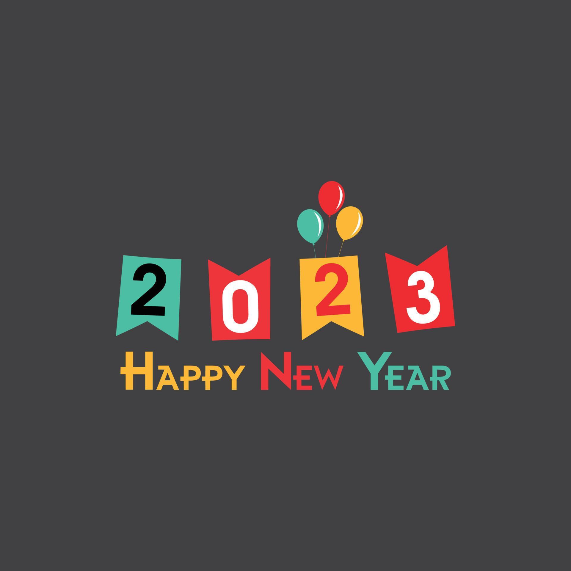 Colorful Happy New Year 2023 Text With Balloon Free Vector