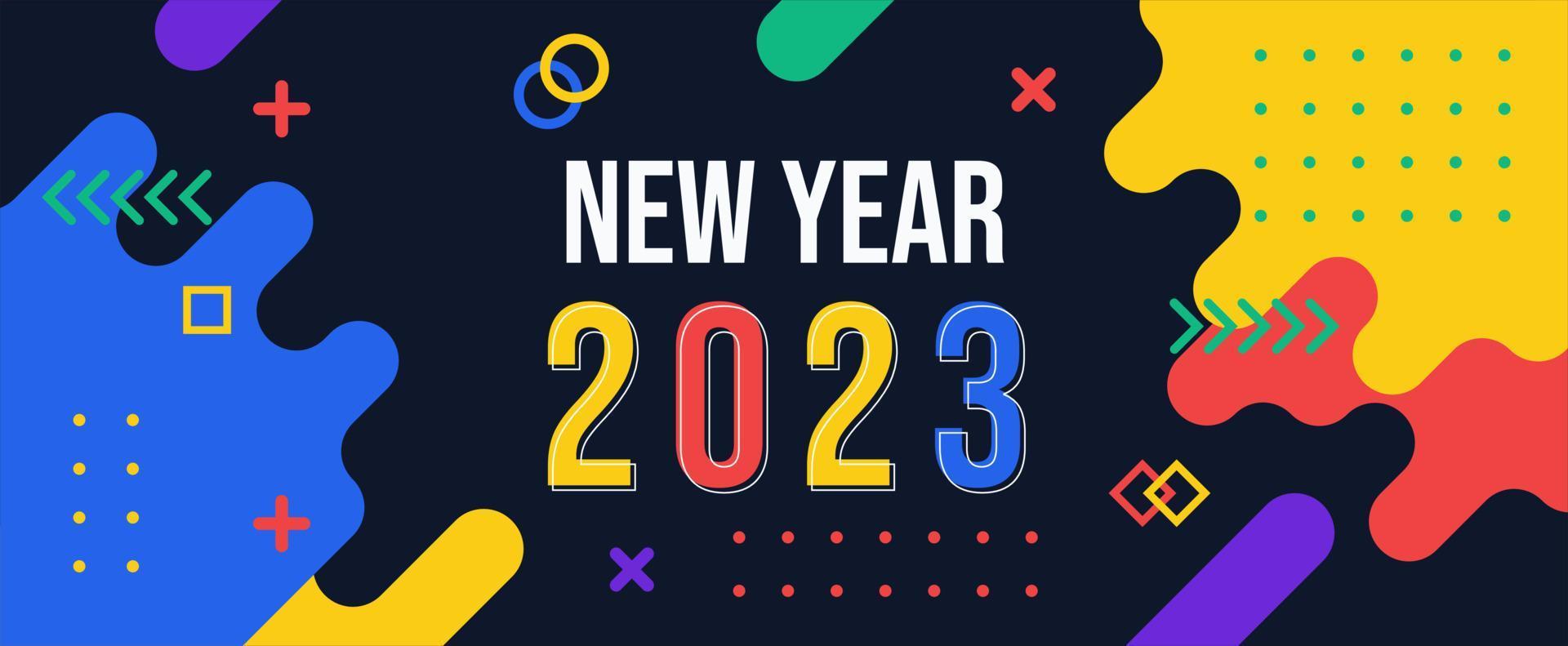 New Year 2023 Banner With Modern Geometric Abstract Background Happy New Year Greeting Card Design For Year 2023 Free Vector