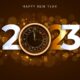 New Year 2023 Bokeh Background With Golden Clock Free Vector