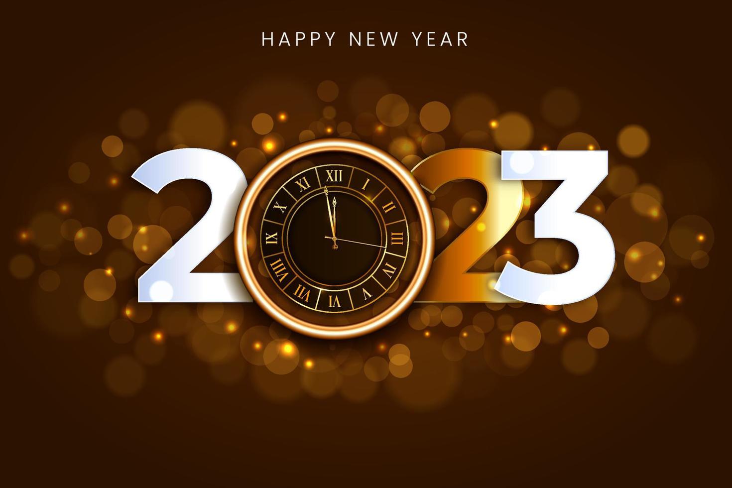 New Year 2023 Bokeh Background With Golden Clock Free Vector