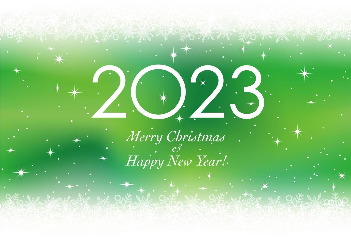 The Year 2023 Christmas And New Years Greeting Card With Snowflakes On A Green Background Illustration Free Vector