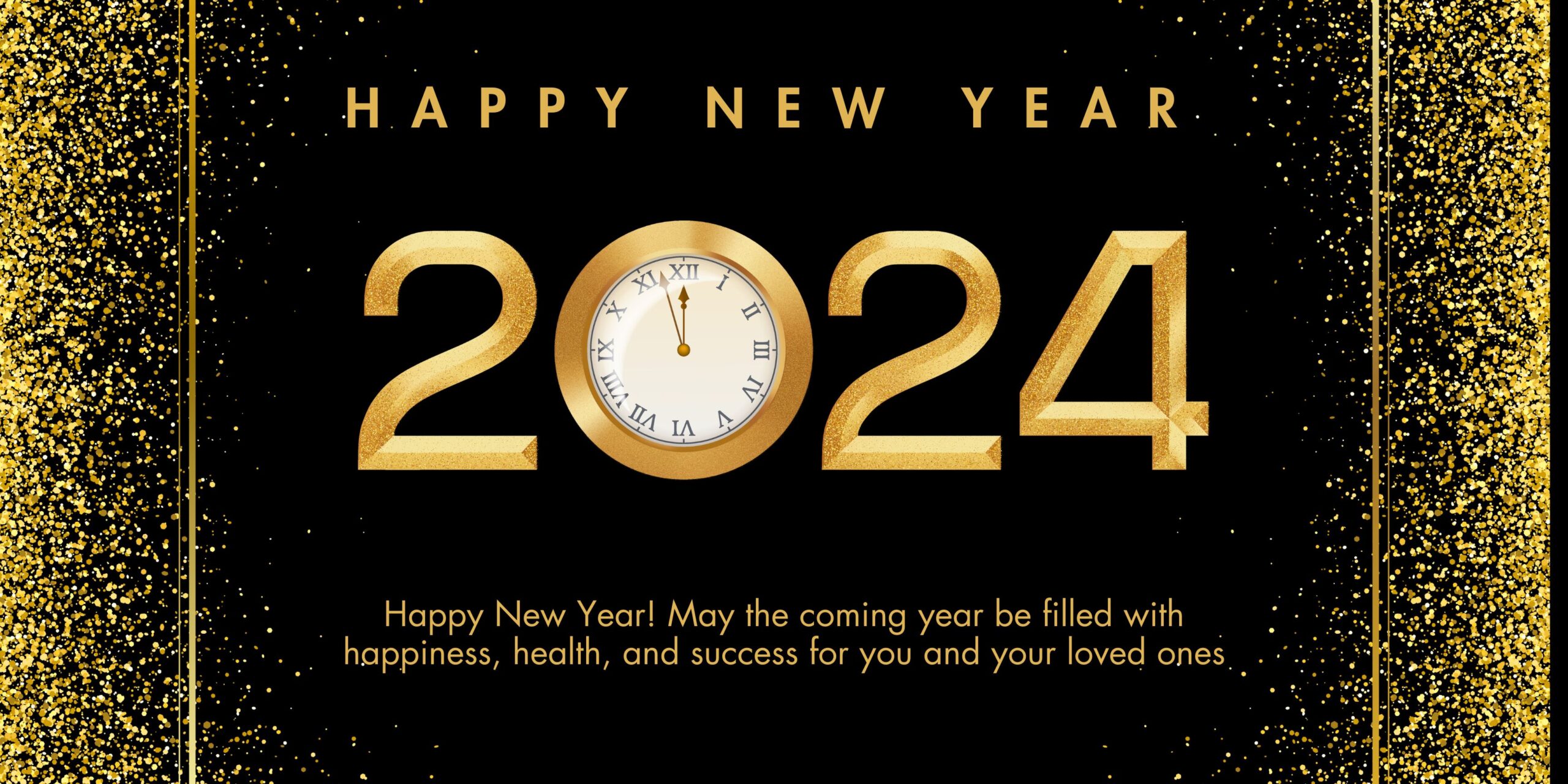 Black & Gold Simple Happy New Year 2024 Wallpaper
