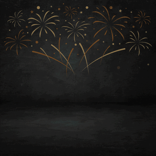 Black Fireworks 2024 Happy New Year Animated