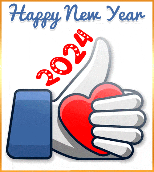 Animated Fb Like Button Hand With Love Heart Happy New Year 2024 Image