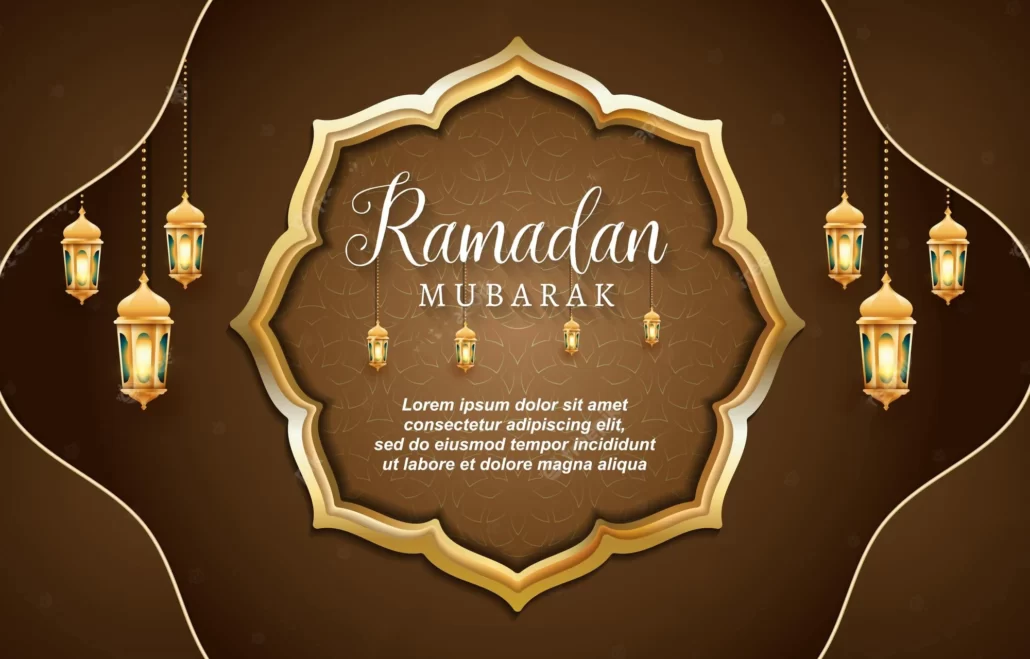 Beautiful Ramadan Mubarak 2023 With Islamic Ornament Template Banner Abstract Gradient Brown Golden Luxury Background Design