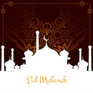 Eid Mubarak Card With Mosque Pattern Festival Background Free Vector