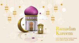 Ramadan Kareem Islamic Banner Design With Calligraphy And Arabic Lantern Eps Free Vector