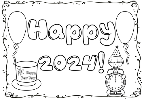 Happy 2024 Colouring Sheet Freebie