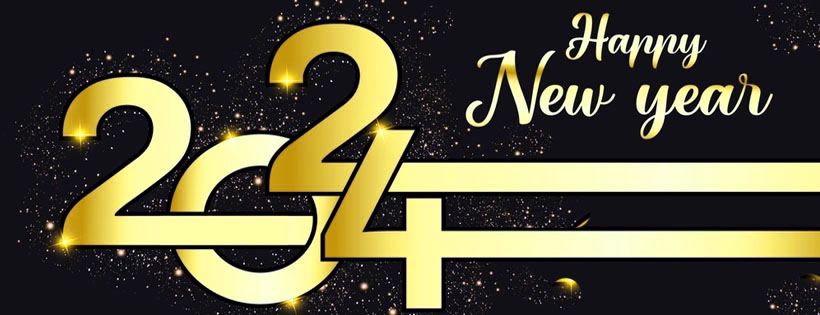New Year 2024 Facebook Cover Photo Fancy Fonts Balck And Gold