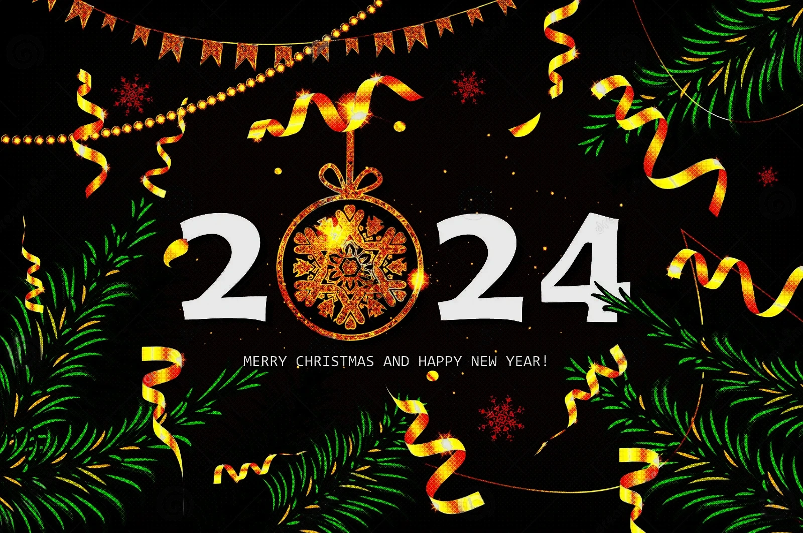 Happy New Year Card Vector Festive Silvester S Eve Party Background Greeting Christmas Balls Fir Branches Confetti
