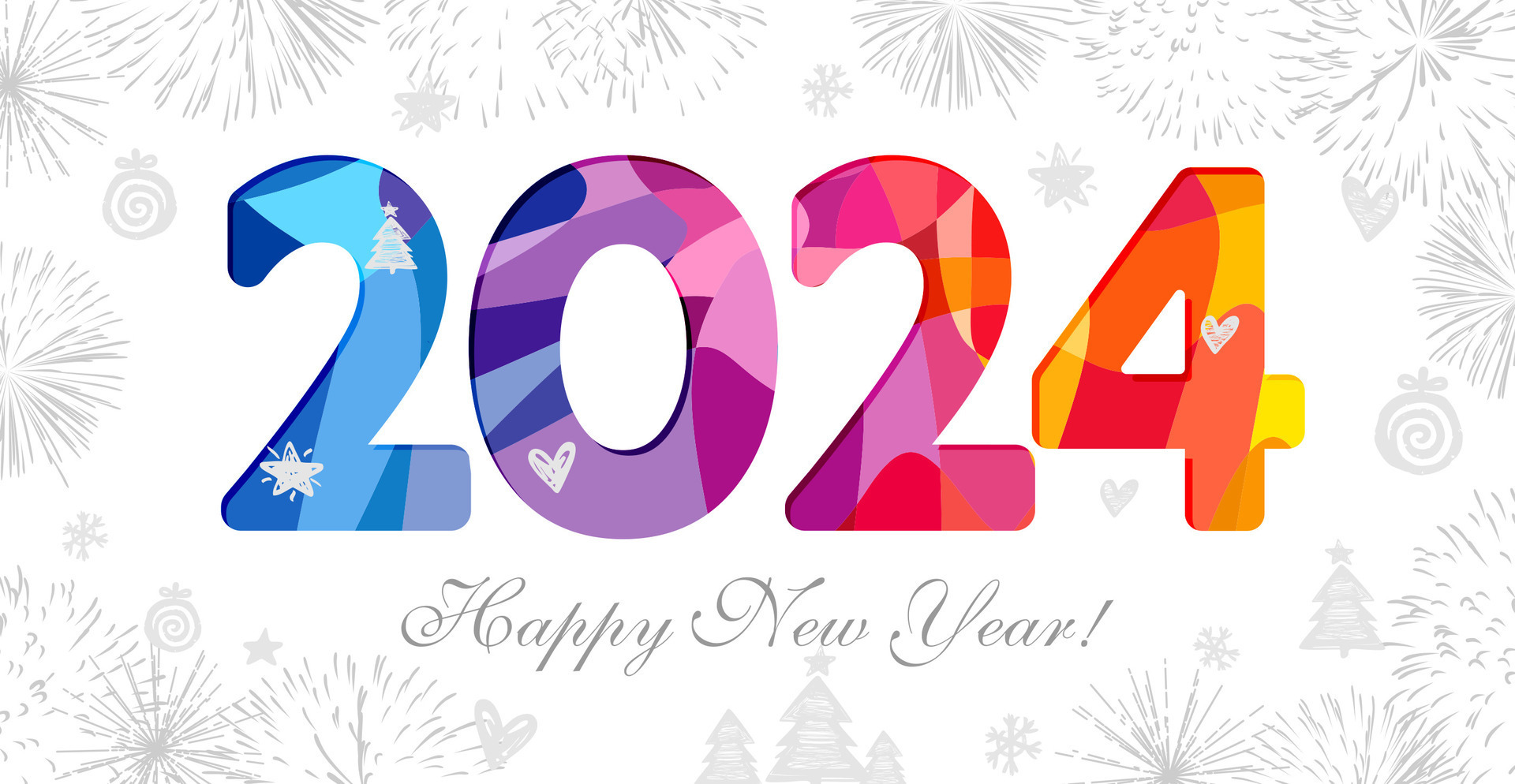 Happy New Year Cute Greeting Card 2024 Stained Glass Style Isolated Number Festive Background Creative Banner Or Poster Design Vector