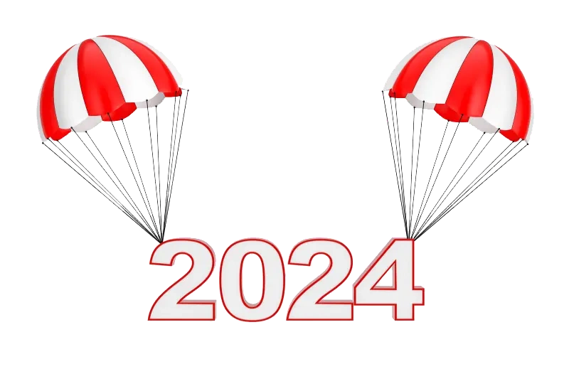 Happy New Year Sign Flying Parachute D Rendering White Background