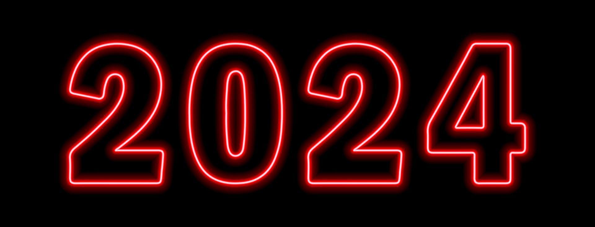 Red Neon Colored 2024 Year Isolated On Black Vector