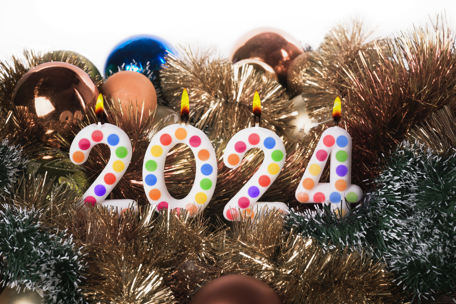 Colorful Candles Write Numbers Flame Happy New Year 2024