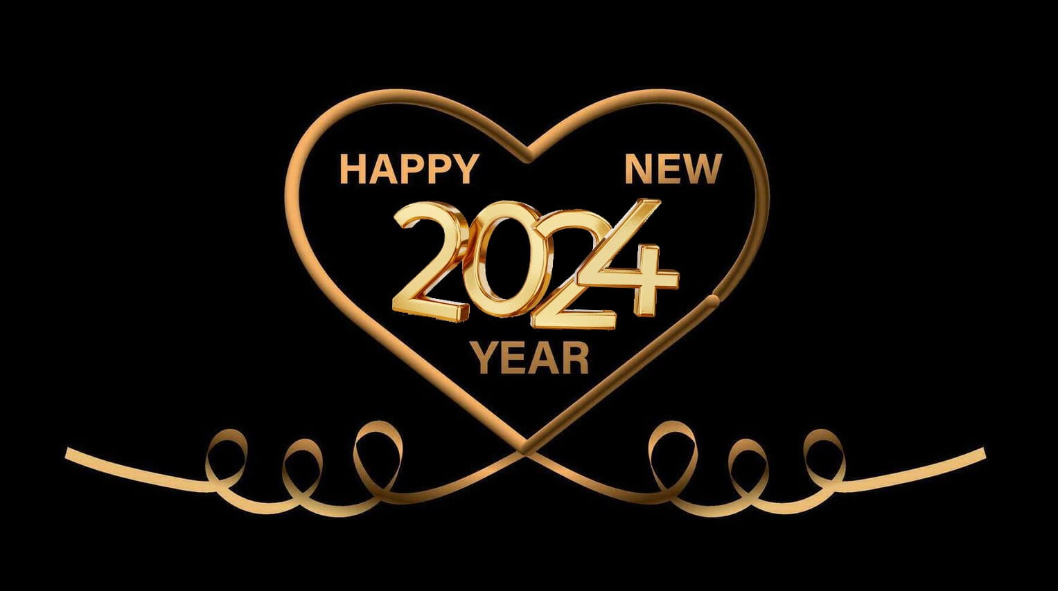 Happ New Year 2024 Heart Shape Gold Wallpaper Hd