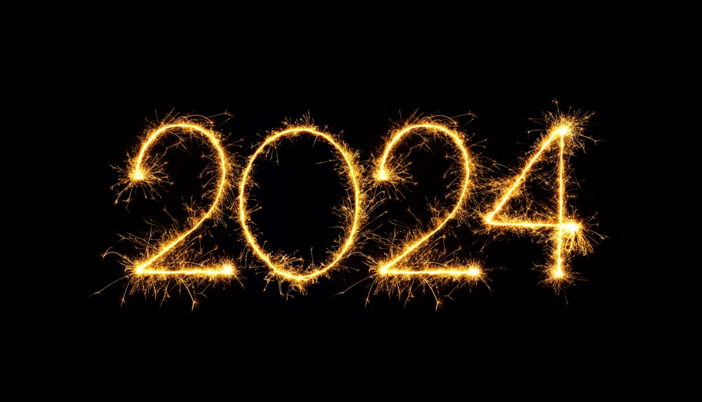 Happy New Year 2024 Sparkling Wallpaper Hd Golden