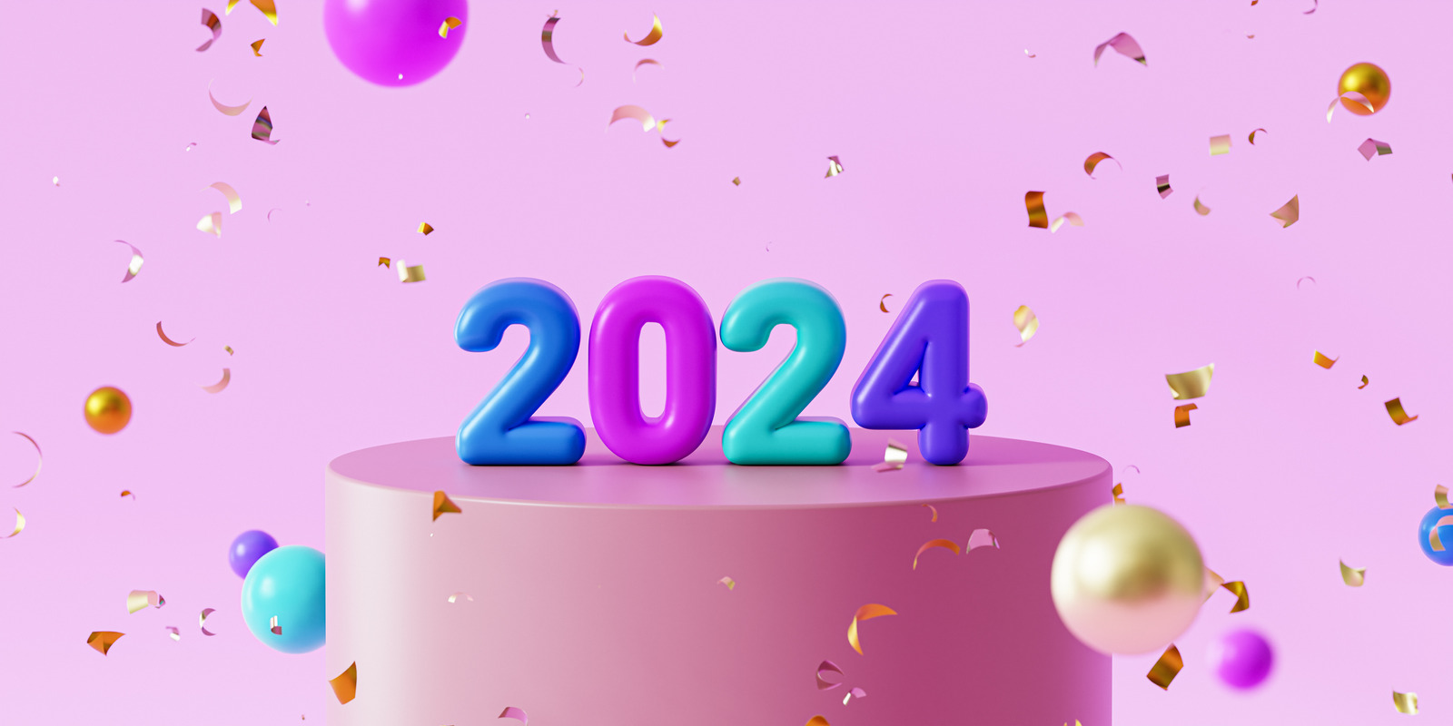 New Year Holidays Background, 2024 Numbers With Confetti