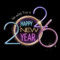 Neon Happy New Year 2026 Wallpaper HD Blakc And Colorful Bg