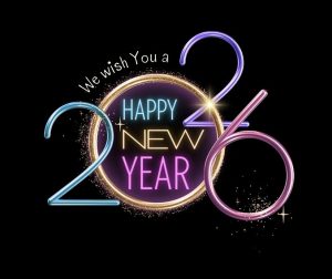 Neon Happy New Year 2026 Wallpaper HD Blakc And Colorful Bg